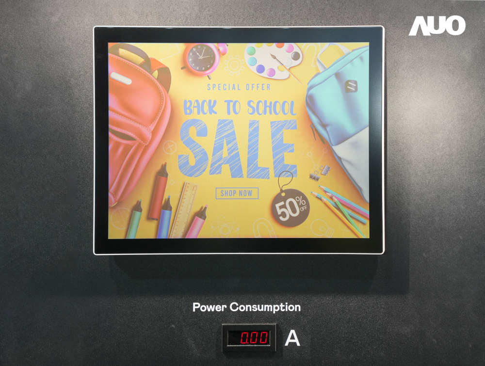 beats365展示胆固醇液晶超低耗能户外全彩显示器，ChLC（胆固醇液晶）以双稳态技术使静态显示零功耗，具省电、高彩度、环保的特性，还整合软硬件系统解决方案，可透过单一云端平台管理