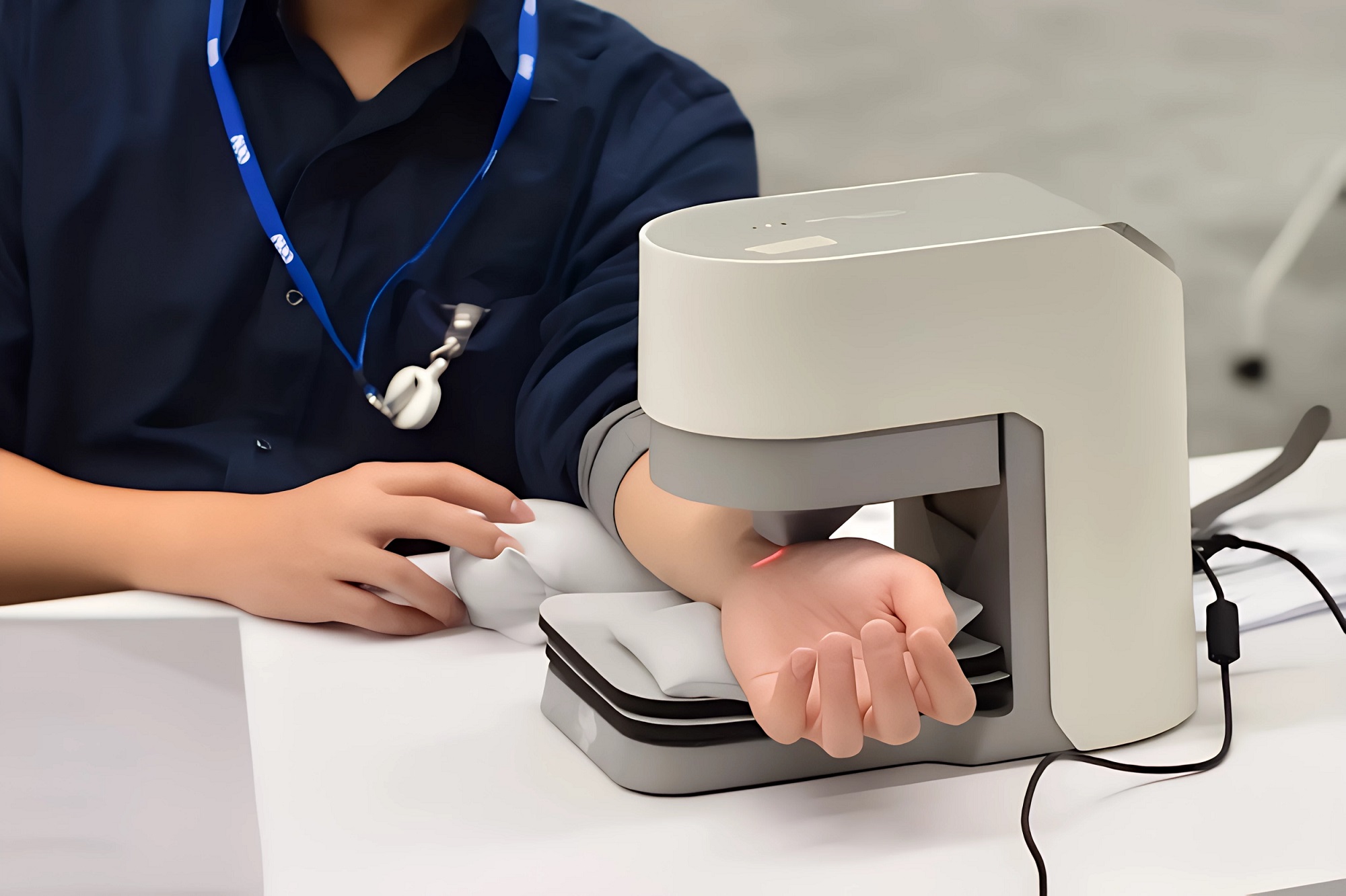 友達耘康中醫數位化檢測解決方案之脈象檢測系統採用高靈敏多點式壓力感測器，可真實還原「寸、關、尺」三部脈象量測結果