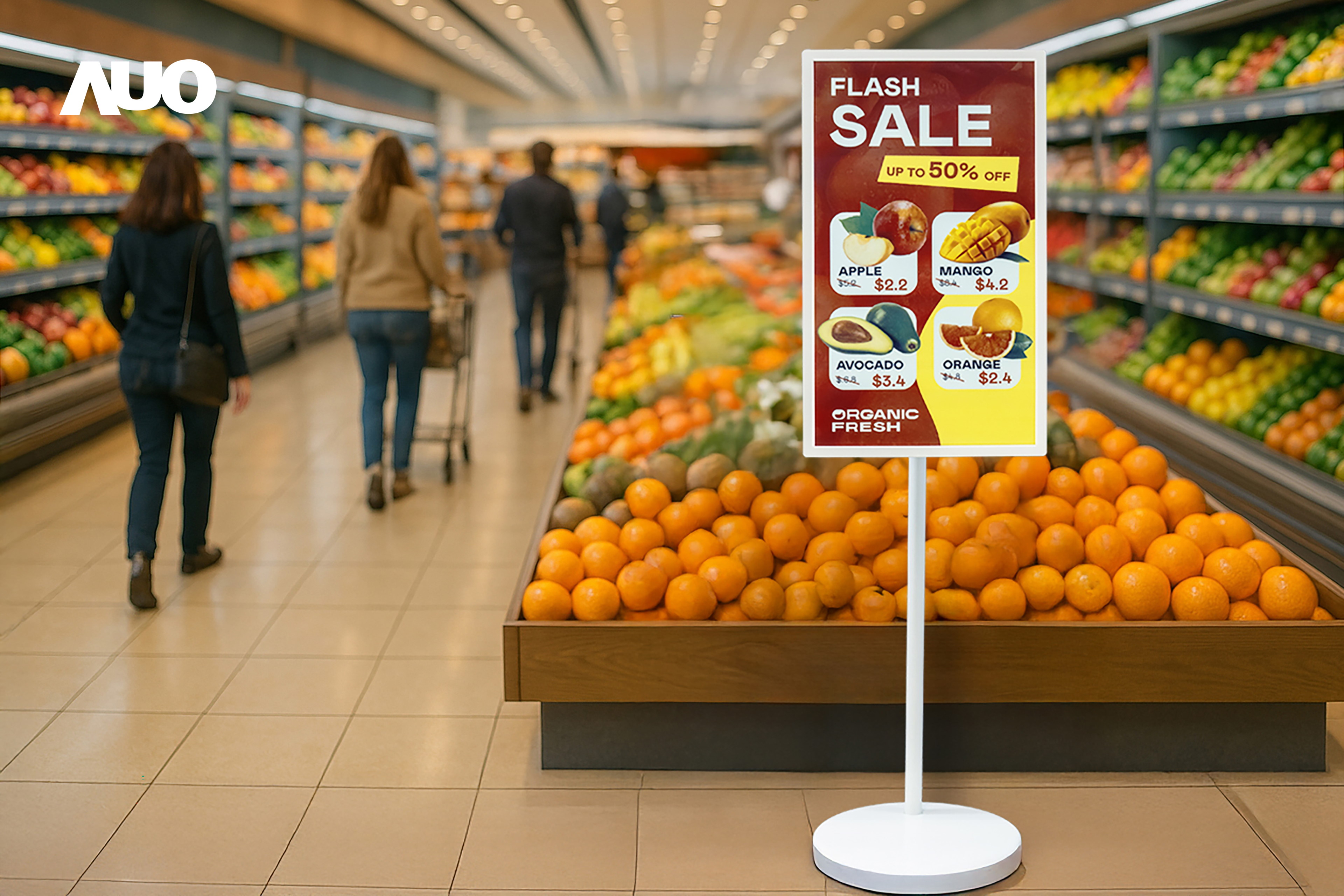 达擎首亮相低功耗、全彩的〝aecoPost电子纸解决方案〞，仅在更新画面时需要微量的电力驱动，无需布建电线的便捷设计，使其可灵活应用、随意置放，并可透过云端或行动装置app，轻松管理及排程广告内容，晋升店头营销利器。